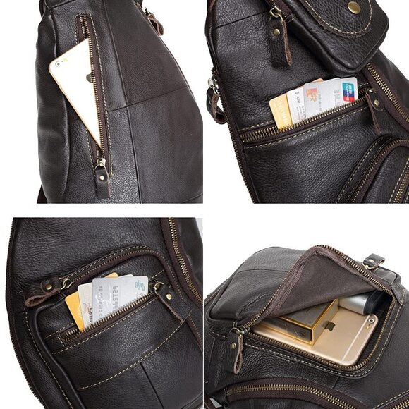 4884 Vinatge Leather Sling Bag Crossbody Backpack Travel Outdoor Hiking